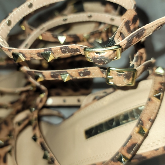 Studded Strappy Cheetah Wedges - Picture 6 of 10